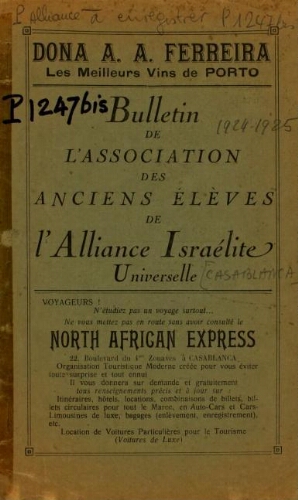 Association des Anciens élèves de l'AIU [Casablanca].  1924-1925